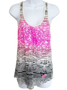 FOX Racing Animal Print Racerback Tank Top Small Pink Black Casual Y2K